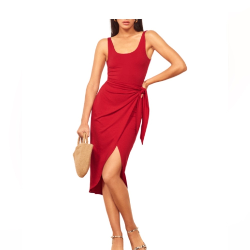 Reformation red kaila wrap style jersey dress